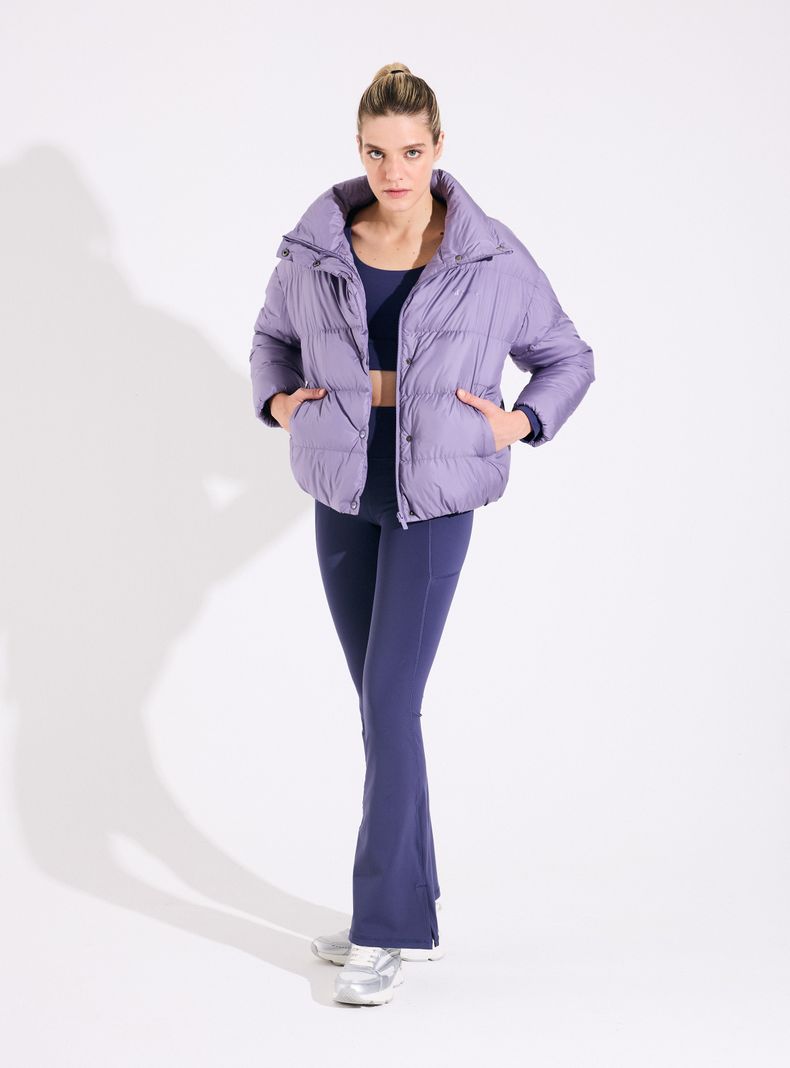 Parka Puffa con Botones Snap Cuello Alto-4