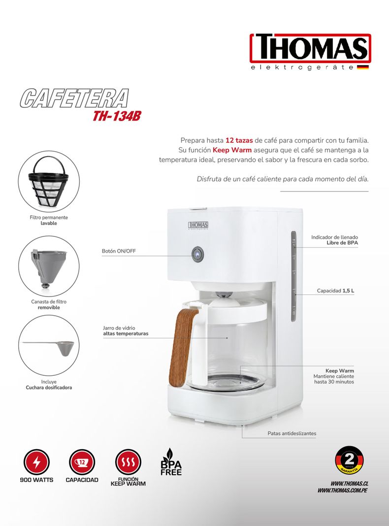 Cafetera de Filtro 1.5 Litros TH-134B-5
