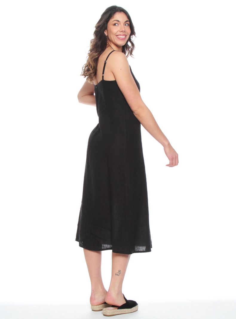 Vestido sin Manga Tirantes Ajustables Lino Escote V-1