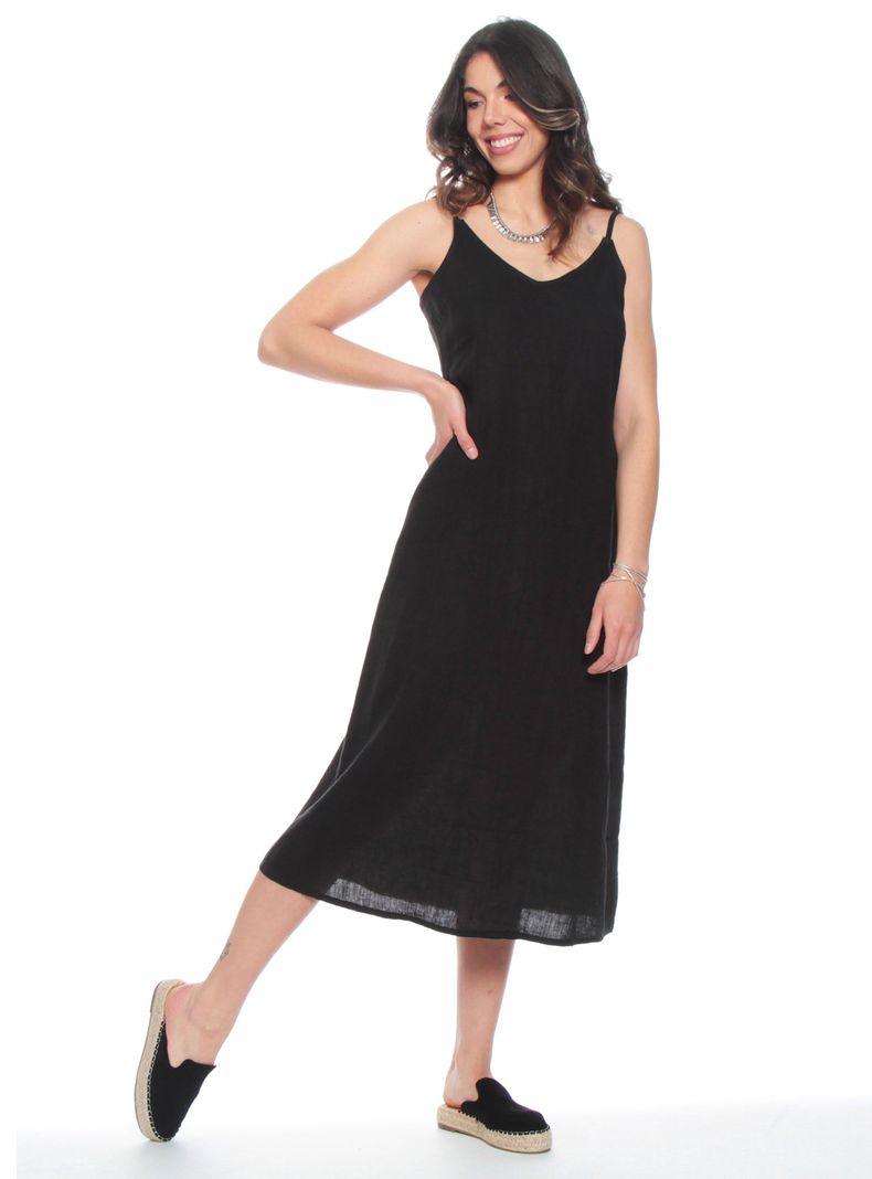 Vestido sin Manga Tirantes Ajustables Lino Escote V-2