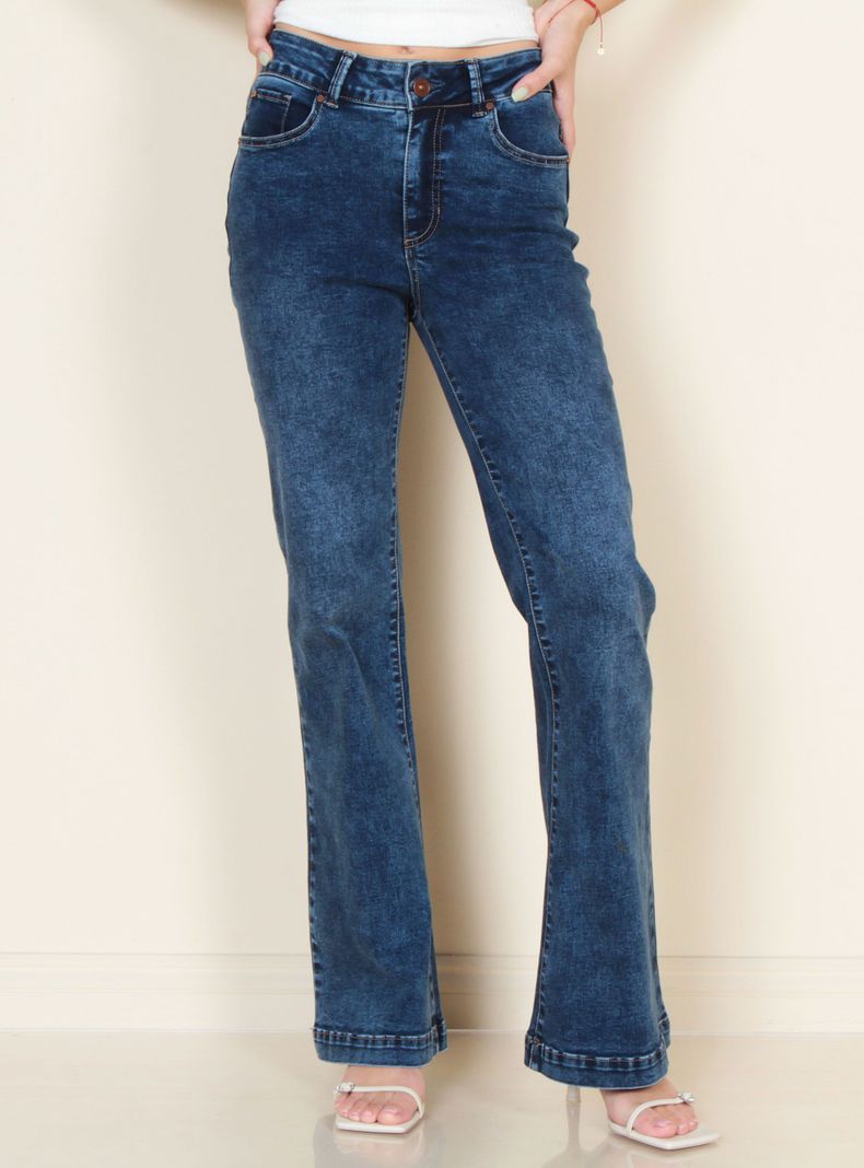 Jeans Flare Tiro Alto con Pretina Básica-0
