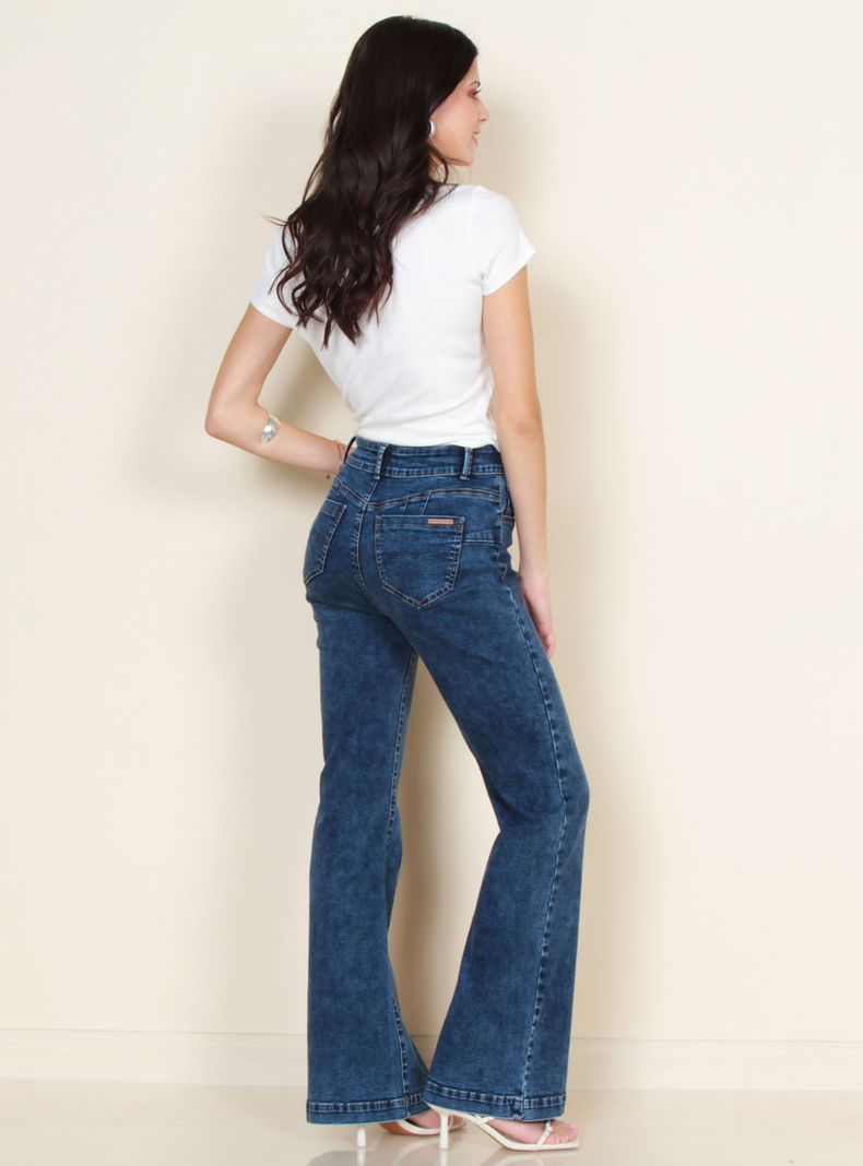 Jeans Flare Tiro Alto con Pretina Básica-4