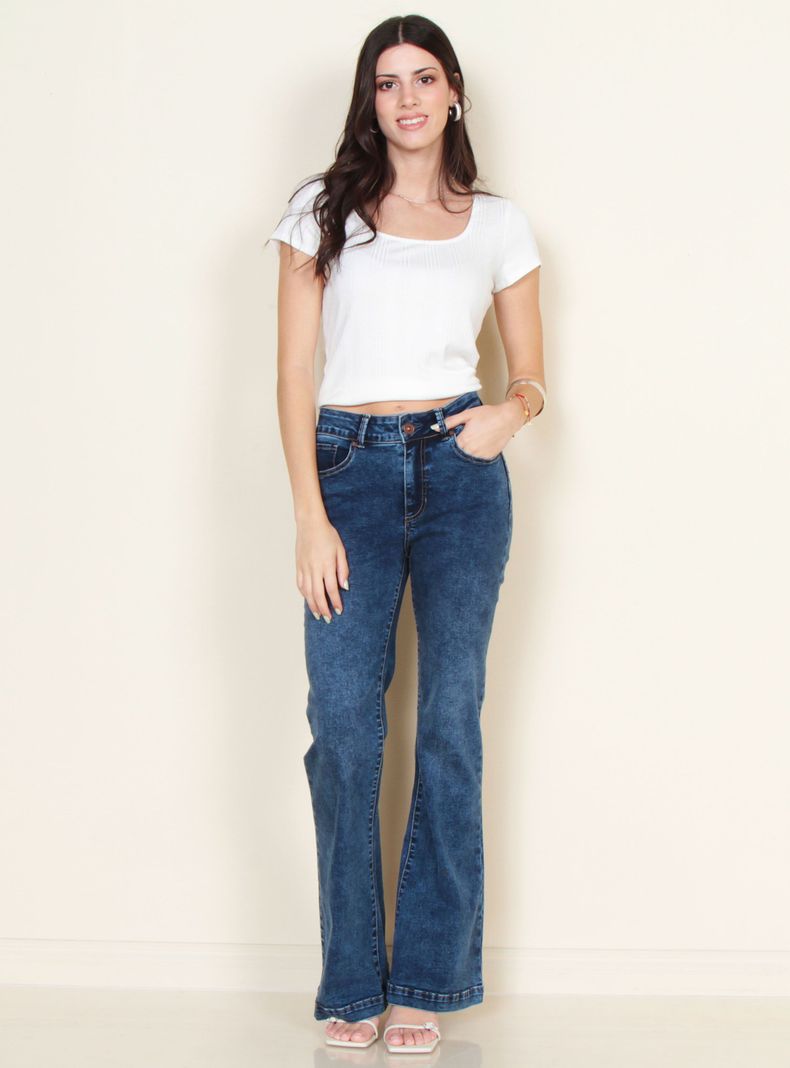 Jeans Flare Tiro Alto con Pretina Básica-3