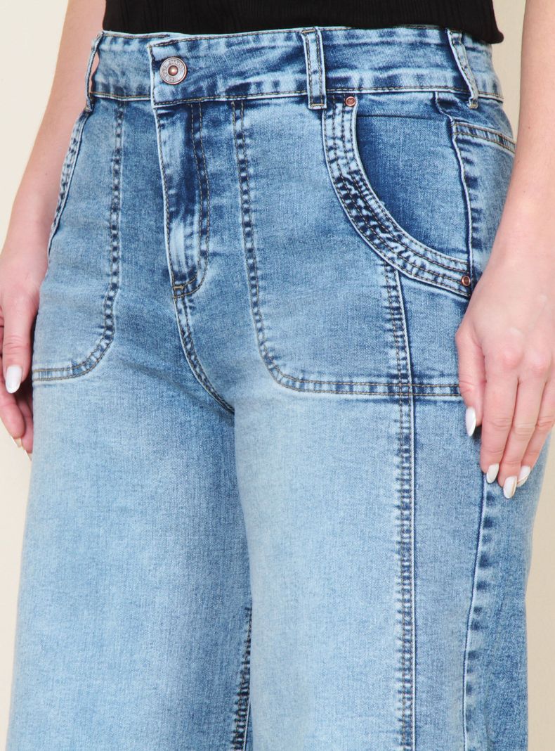 Jeans Flare Cargo Tiro Alto Pretina 1 Botón-2