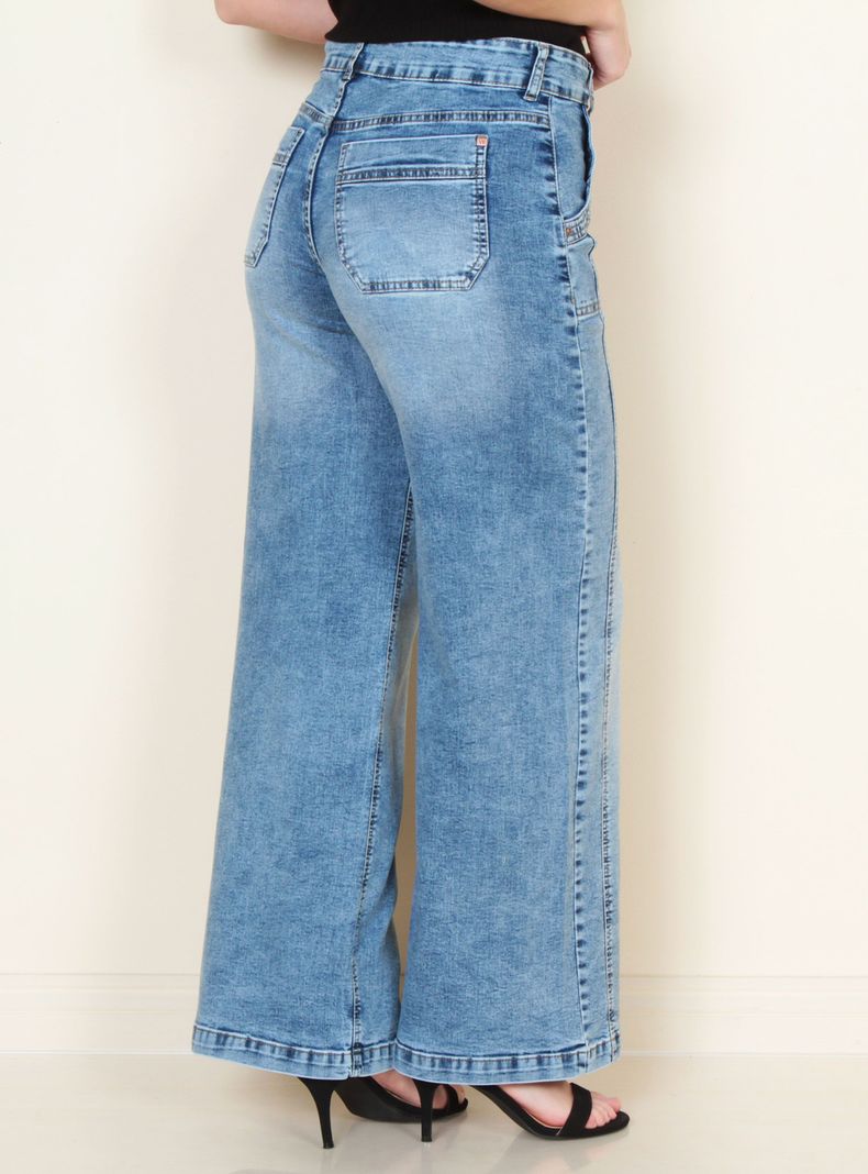Jeans Flare Cargo Tiro Alto Pretina 1 Botón-1