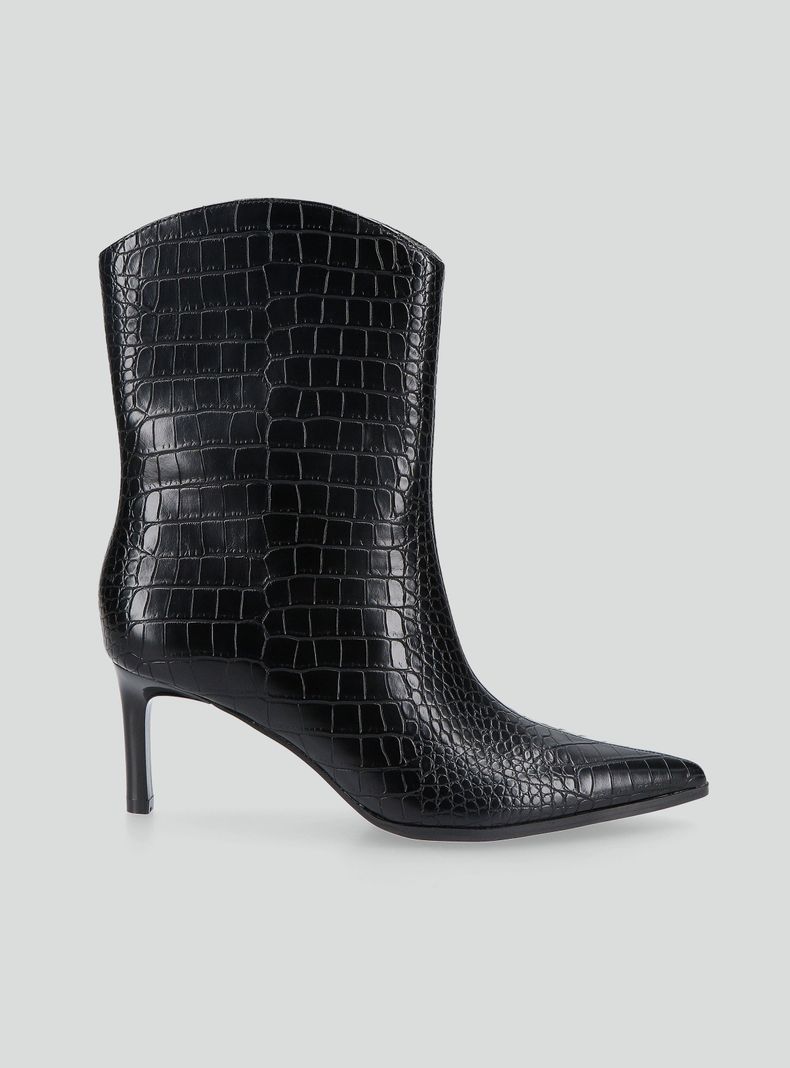 Botín Taco Fino Efecto Cuero Croco Mujer-1