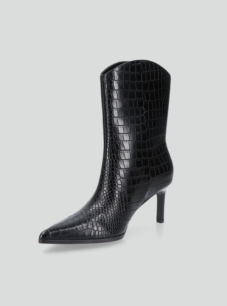 Botín Taco Fino Efecto Cuero Croco Mujer-2