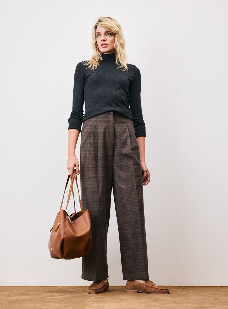 Pantalón Tailoring con Pinzas Tela Cuadrillé-4