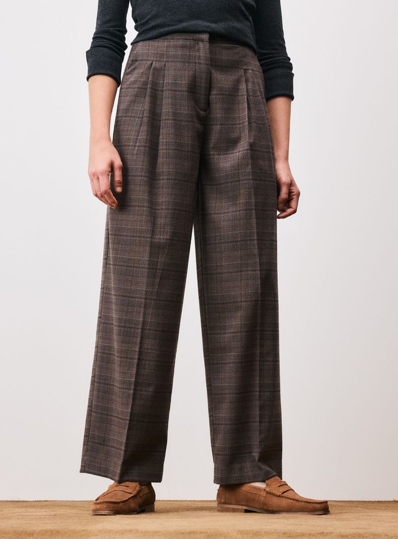 Pantalón Tailoring con Pinzas Tela Cuadrillé-0