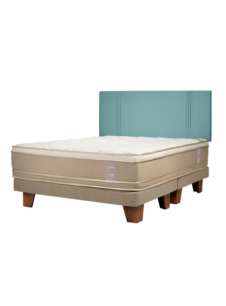 Cama Europea Cotton Organic 2 Plazas Base Dividida + Respaldo Dublín Menta-0