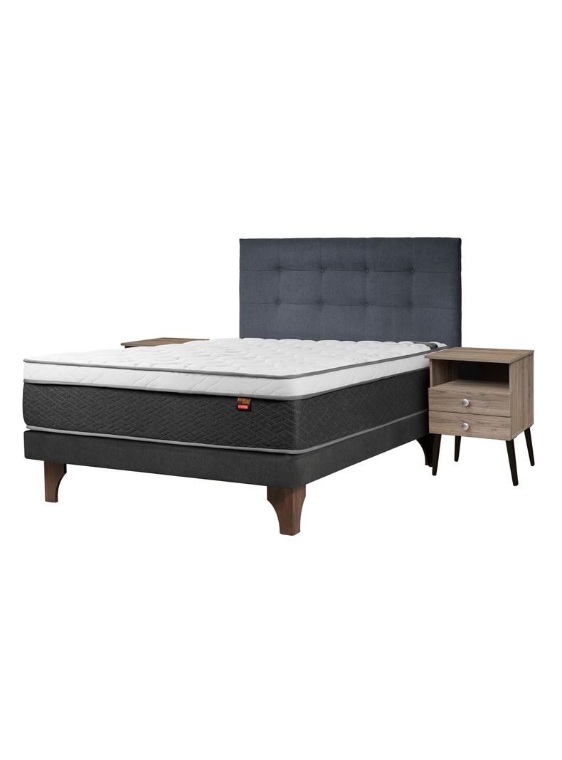 Cama Europea Everest Cobre 2 Plazas + Respaldo Piamonte + Velador Malaga Honey-0