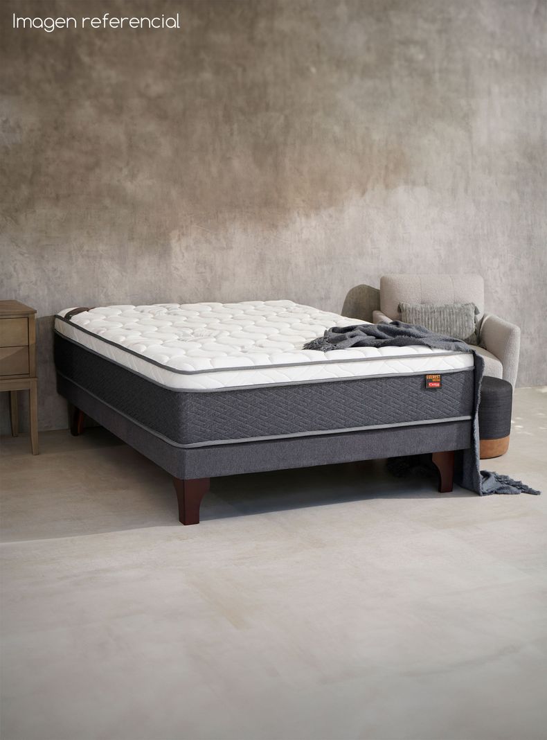 Cama Europea Everest Cobre 2 Plazas + Respaldo Piamonte + Velador Malaga Honey-5