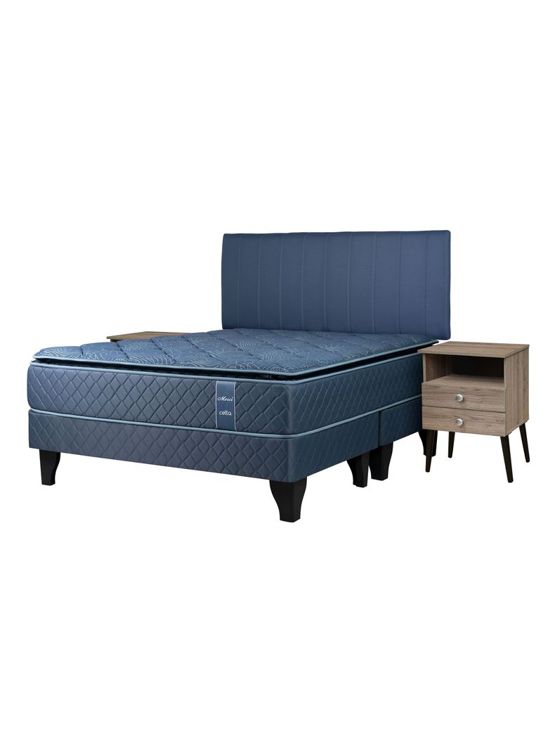 Cama Europea Merci King + Respaldo Merci + Veladores Malaga Honey-0