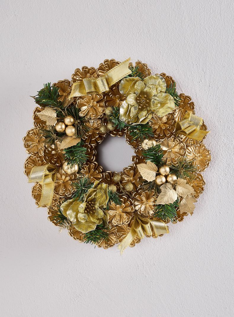 Corona de Navidad Dorada 30 cm-0