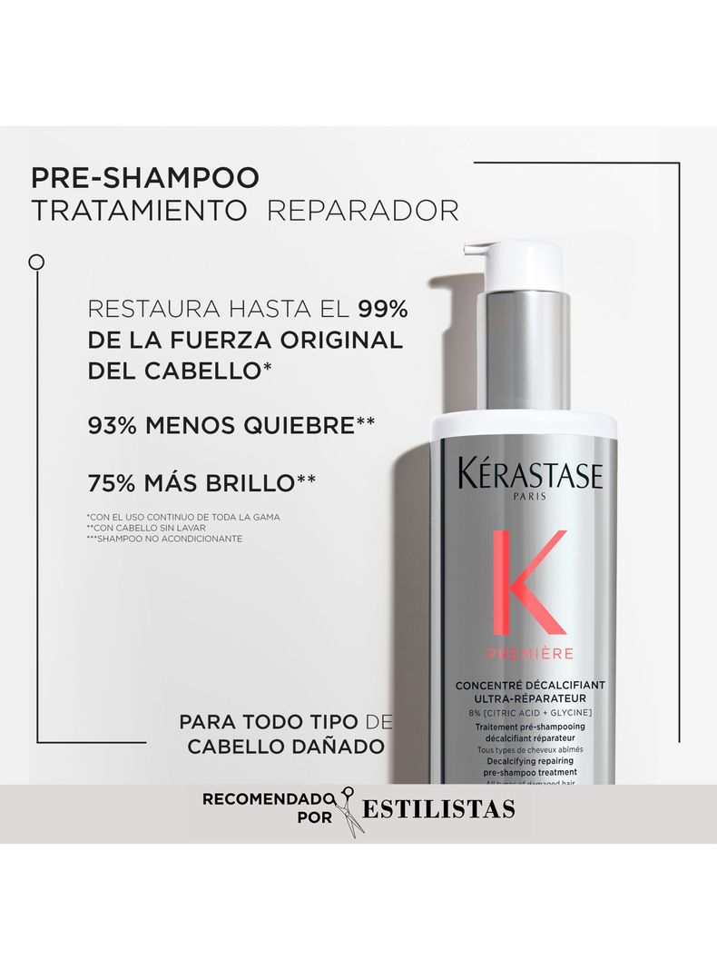 Set Reparación Cabello Premiere Concentré Décalcifiant Ultra-Réparateur 250ml + Shampoo Bain Décalcifiant Réparateur 250ml + Acondicionador Fondant Fluidité Réparateur 200ml Kérastase-1