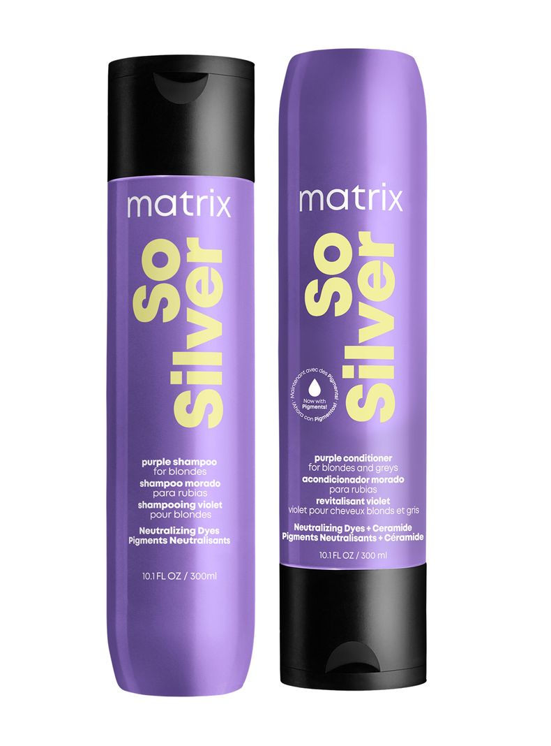 Set Shampoo Violeta Cabello Rubio y Gris 300 ml + Acondicionador con Pigmentos 300ml So Silver Matrix-0