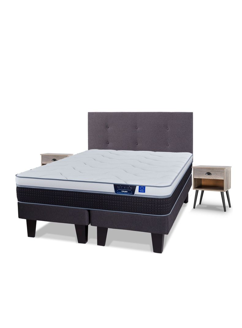 Cama Europea Nexus 2 Plazas Base Dividida + Respaldo Royal Grafito + Velador Rock-0