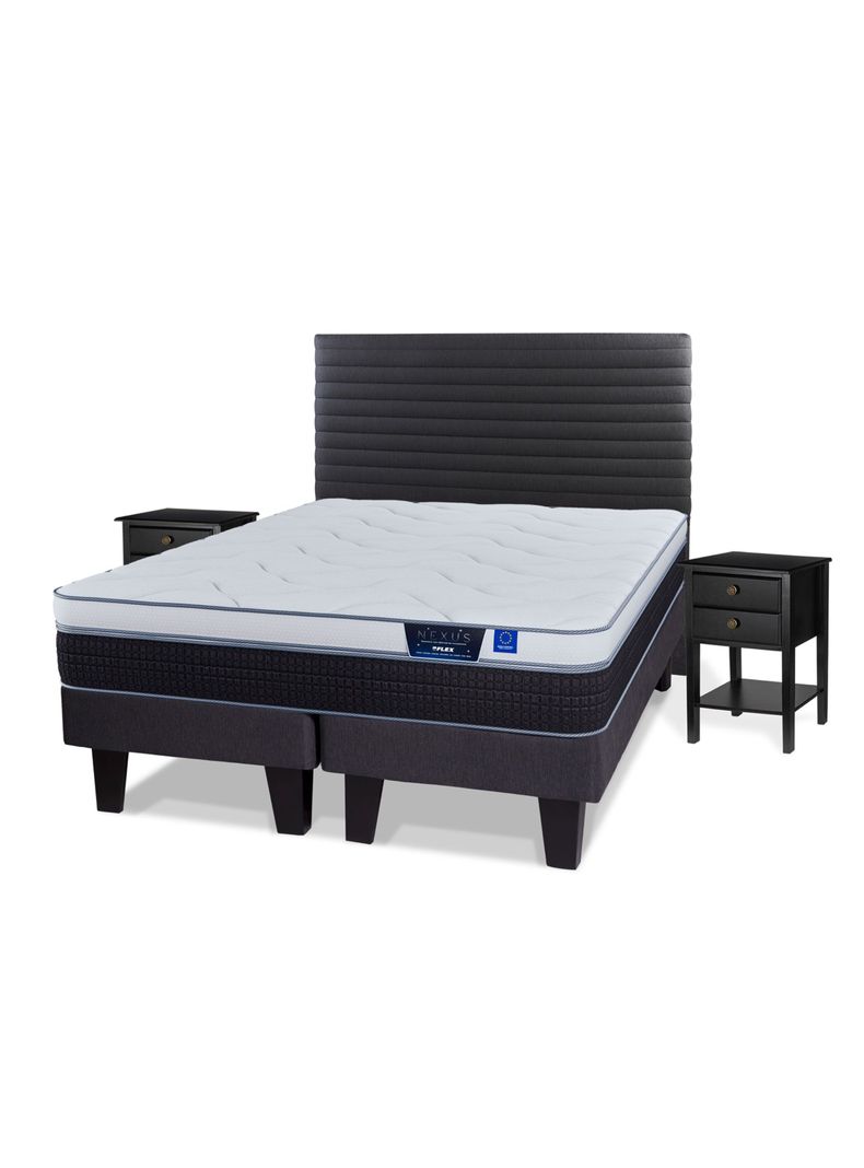 Cama Europea Nexus King + Respaldo Modern Grafito + Velador Rover-0