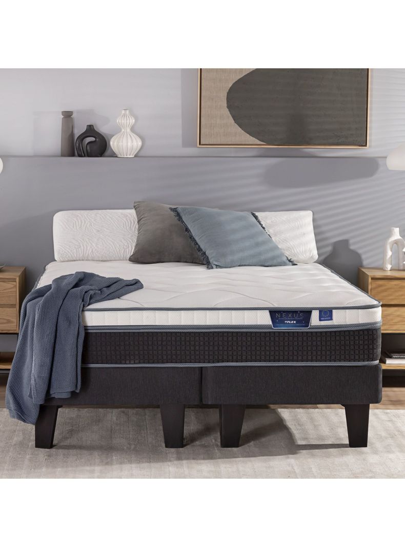 Cama Europea Nexus King + Respaldo Modern Grafito + Velador Rover-5