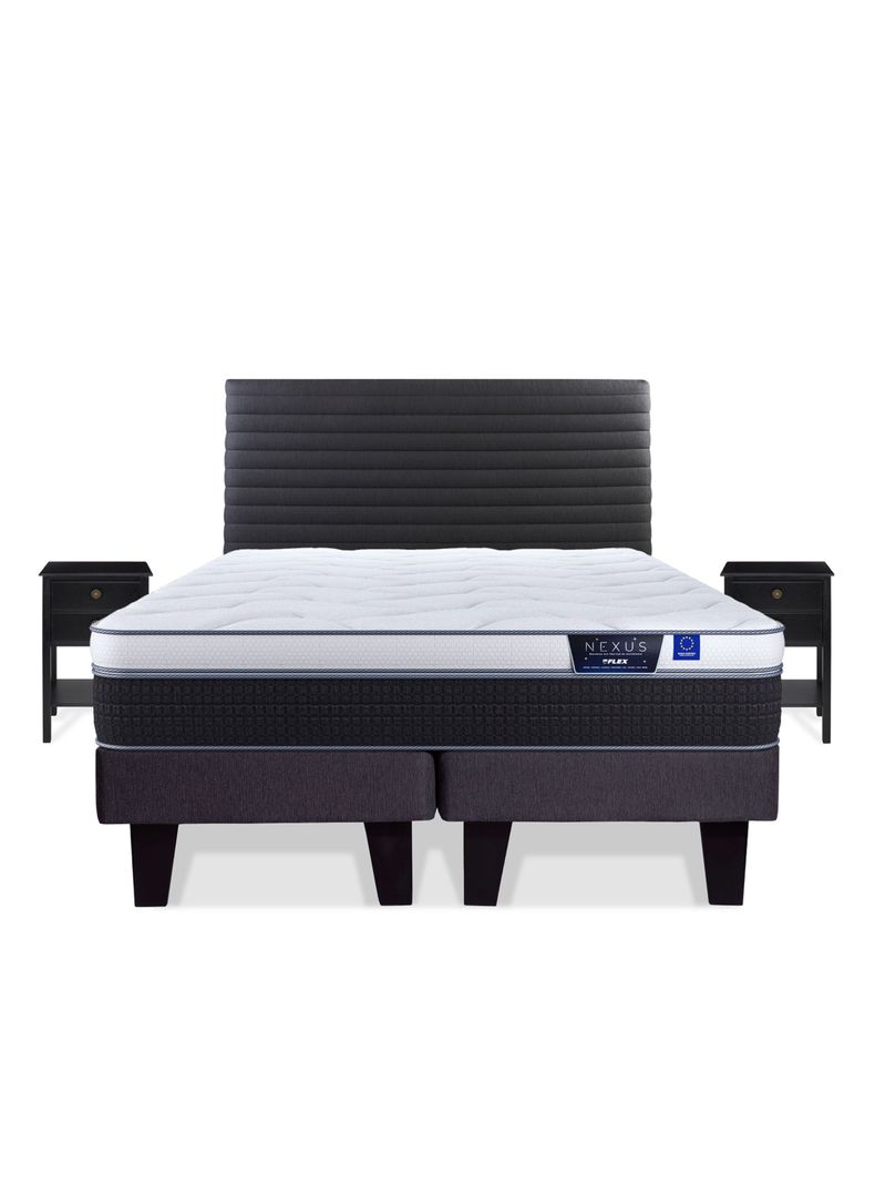 Cama Europea Nexus King + Respaldo Modern Grafito + Velador Rover-2