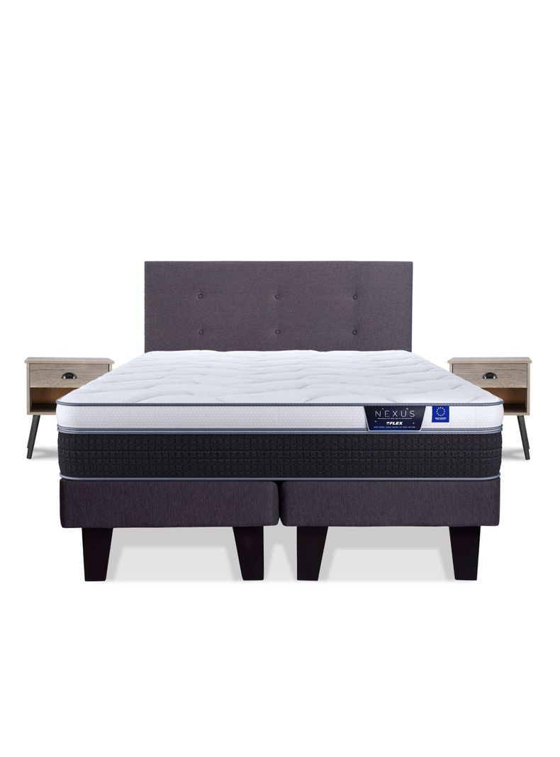 Cama Europea Nexus King + Respaldo Royal Grafito + Velador Rock-2