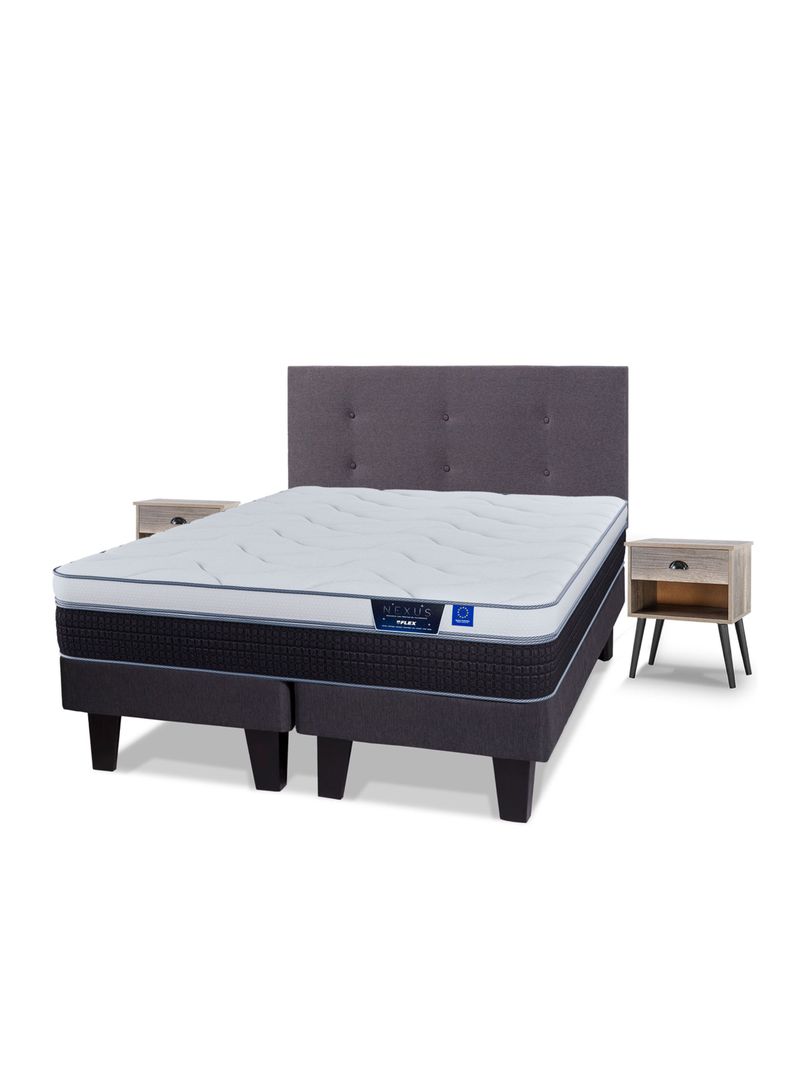 Cama Europea Nexus King + Respaldo Royal Grafito + Velador Rock-0