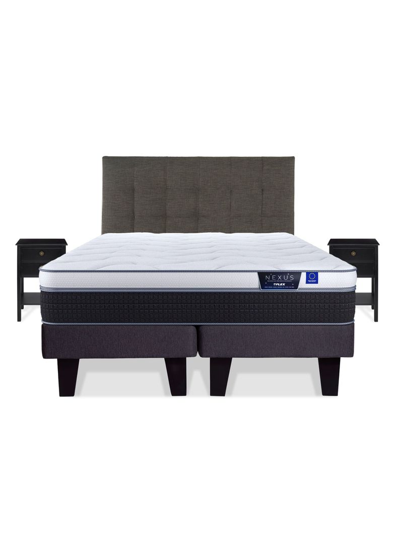 Cama Europea Nexus King + Respaldo Design Grafito + Velador Rover-2