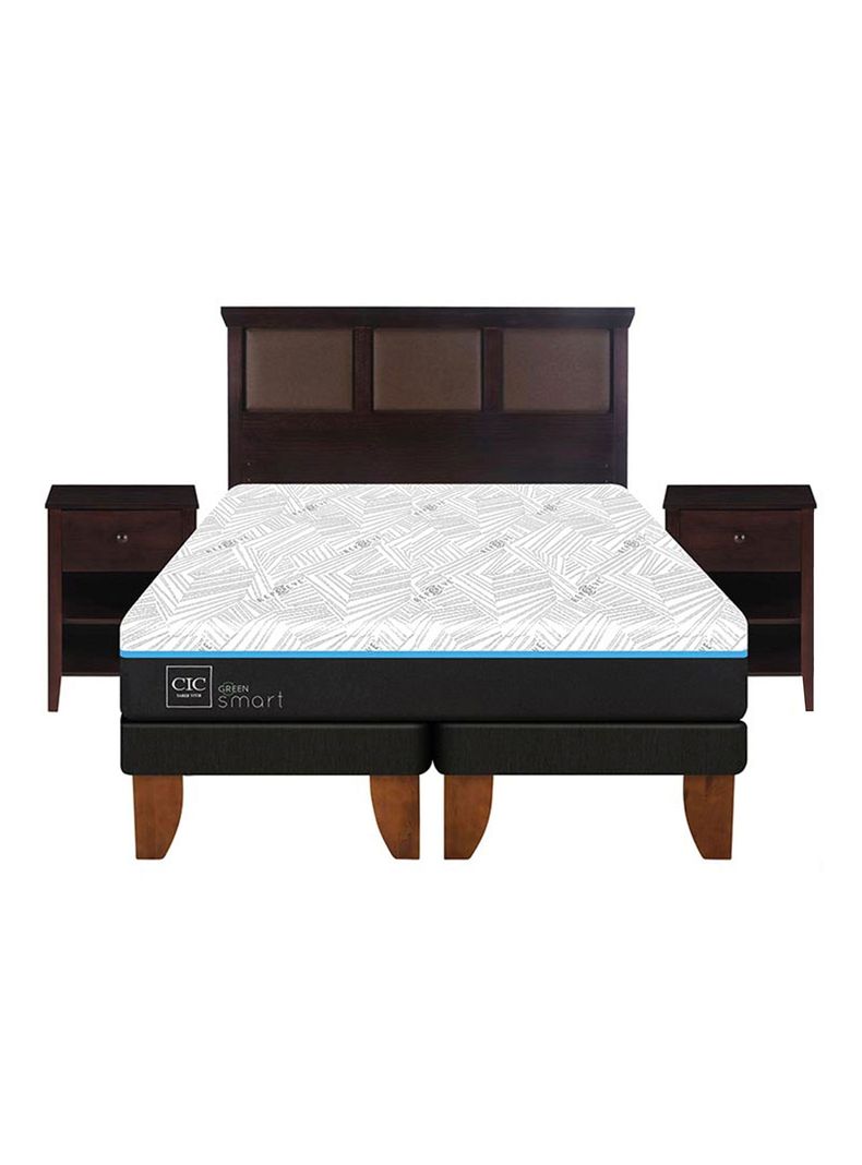 Cama Europea Green Infinity King + Set Muebles Torino Chocolate-2