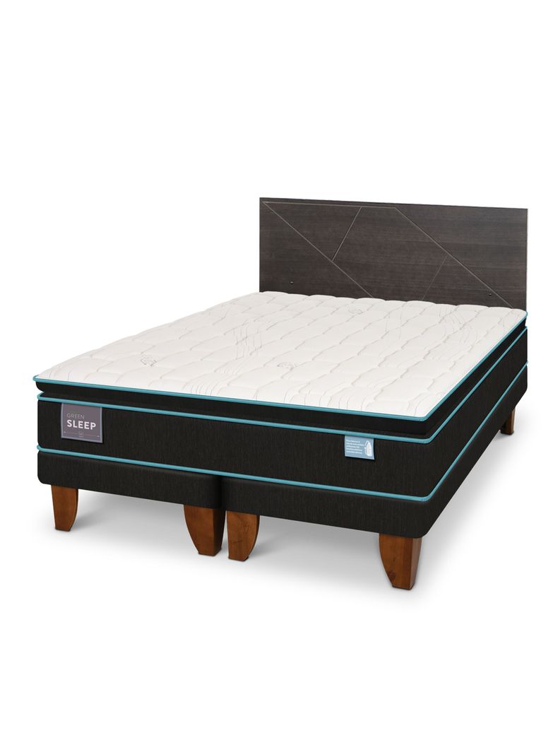 Cama Europea Green Infinity 2 Plazas Base Dividida + Respaldo Villarrica Gris-0