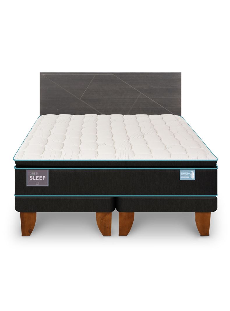 Cama Europea Green Infinity 2 Plazas Base Dividida + Respaldo Villarrica Gris-2