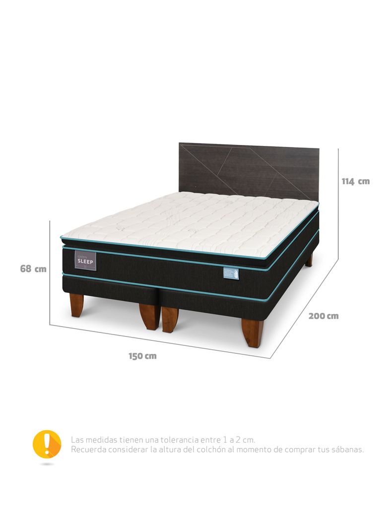 Cama Europea Green Infinity 2 Plazas Base Dividida + Respaldo Villarrica Gris-1