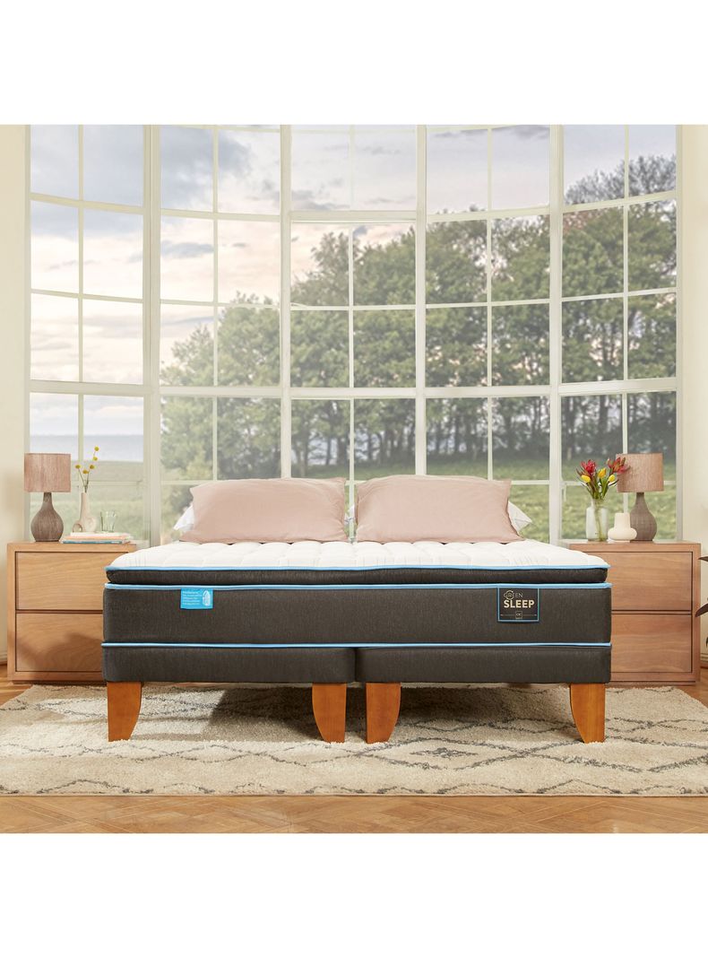 Cama Europea Green Infinity 2 Plazas Base Dividida + Respaldo Villarrica Gris-5