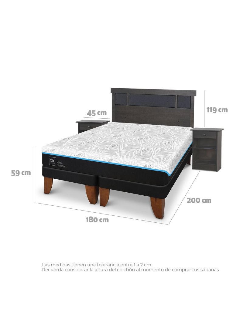 Cama Europea Green Infinity King + Set Muebles Dublin Gris-1
