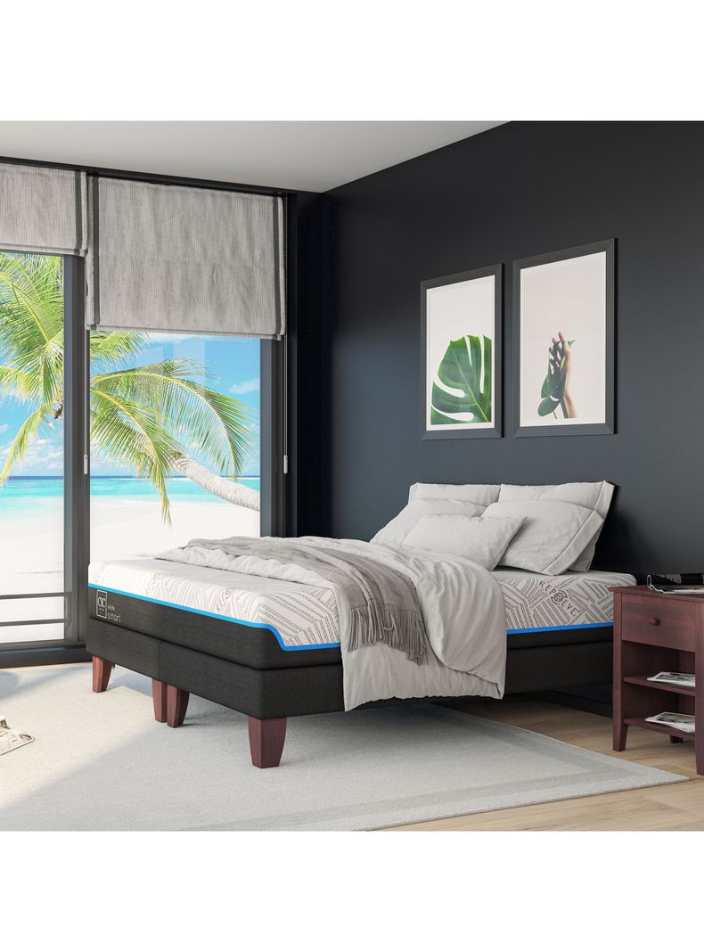 Cama Europea Green Infinity King + Set Muebles Dublin Gris-5