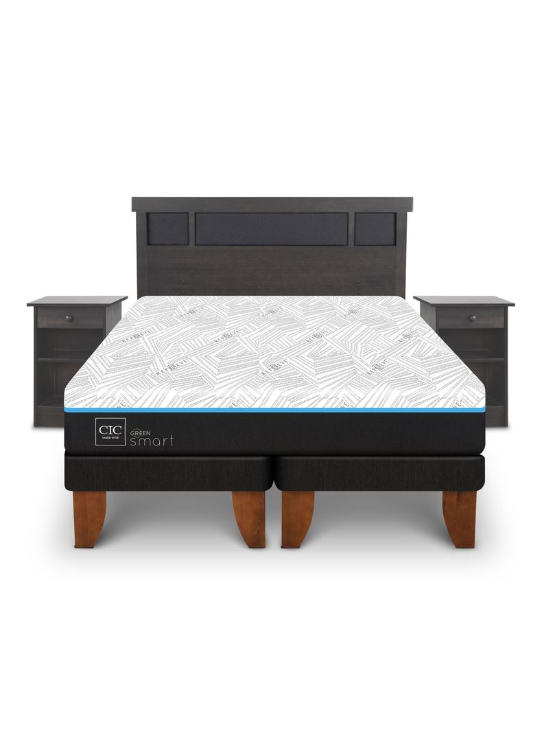 Cama Europea Green Infinity King + Set Muebles Dublin Gris-2
