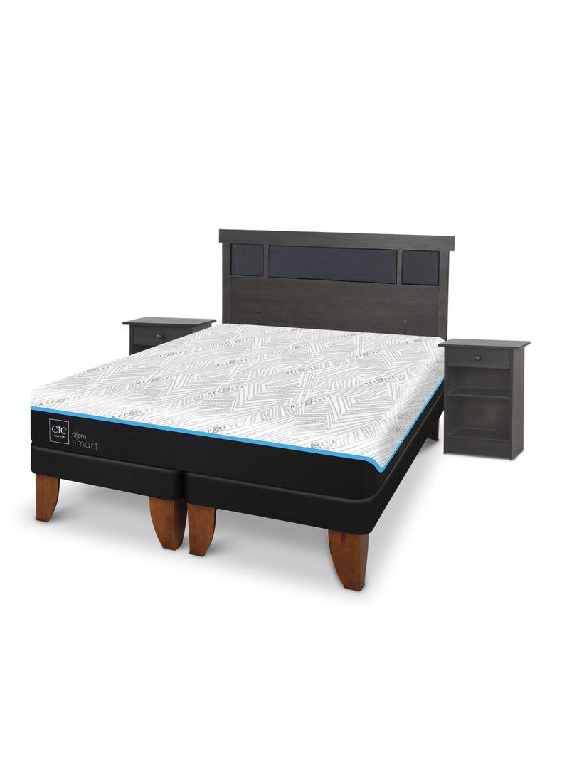 Cama Europea Green Infinity King + Set Muebles Dublin Gris-0