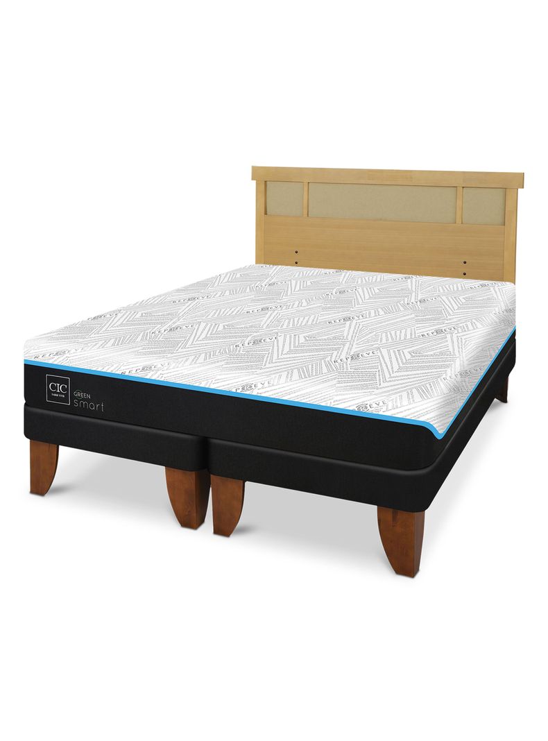 Cama Europea Green Infinity King + Respaldo Dublin Mostaza