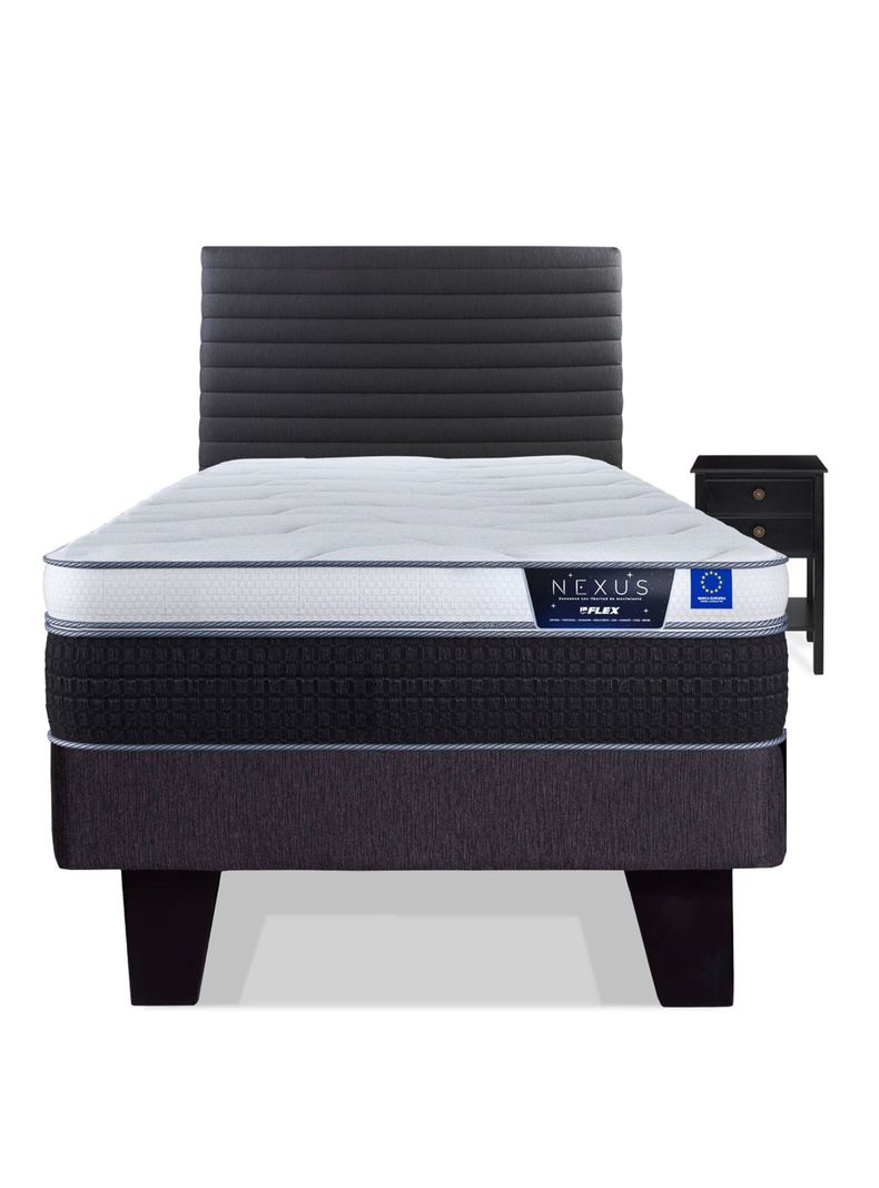 Cama Europea Nexus 1.5 Plazas Box + Respaldo Modern + Velador Rover-2