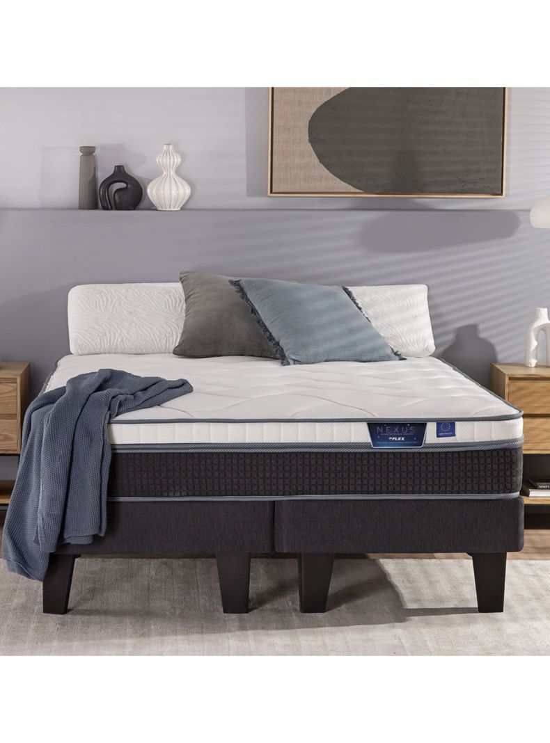 Cama Europea Nexus 1.5 Plazas Box + Respaldo Modern + Velador Rover-5