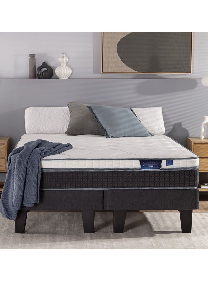 Cama Europea Nexus 1.5 Plazas Box + Respaldo Royal Grafito-5