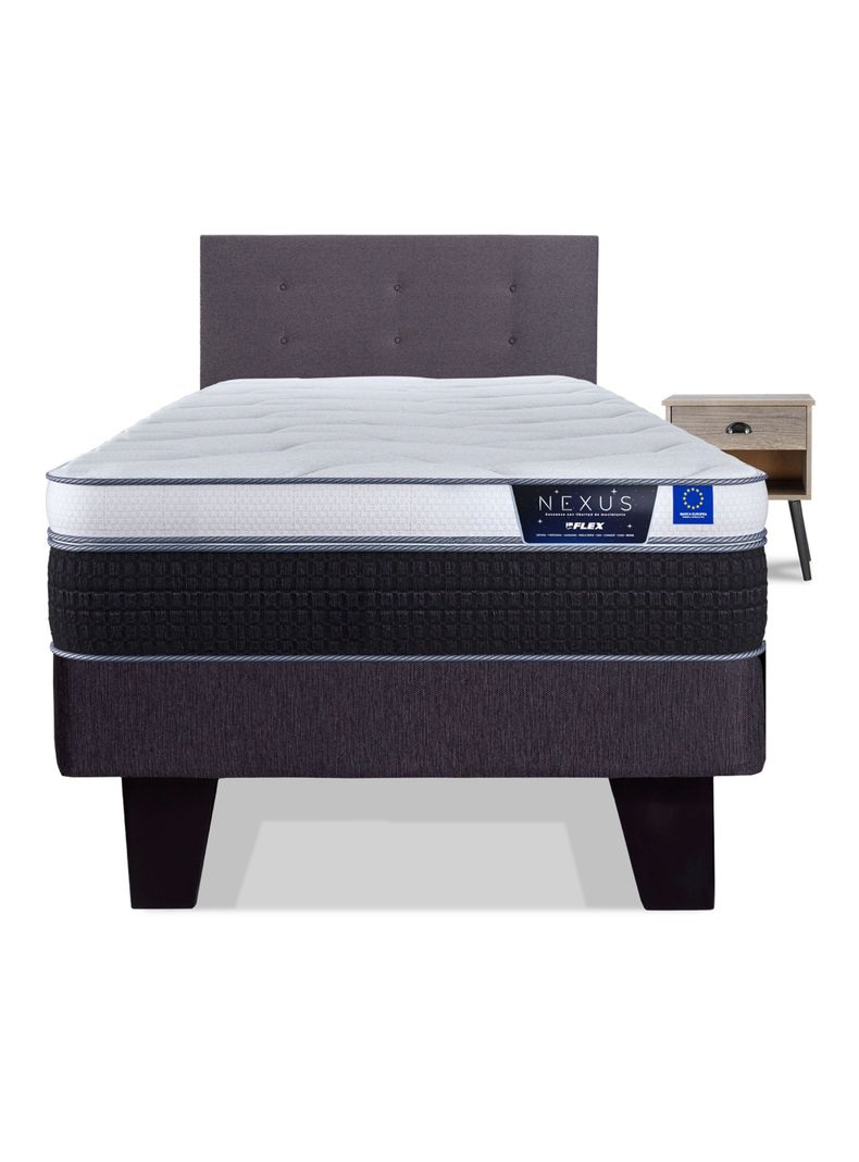 Cama Europea Nexus 1.5 Plazas Box + Respaldo Royal Grafito + Velador Rock-2