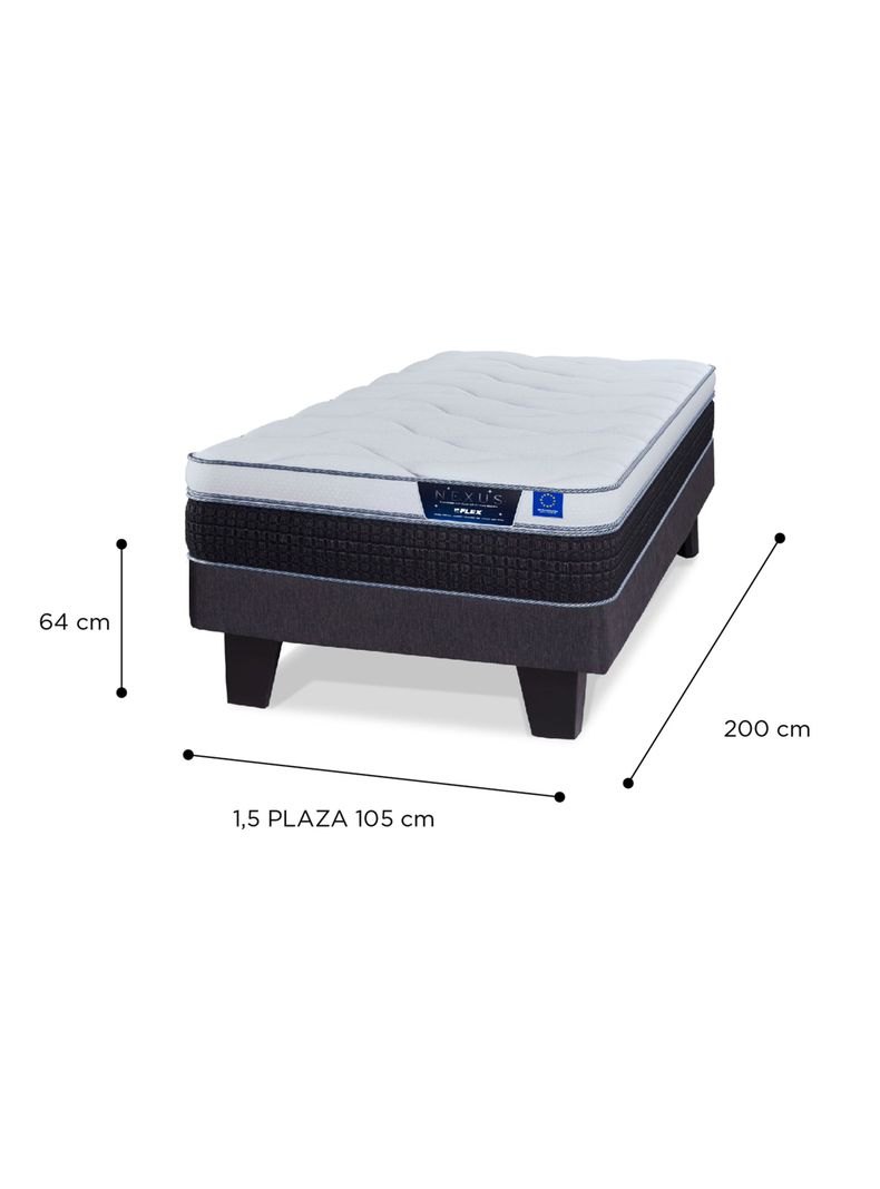 Cama Europea Nexus 1.5 Plazas Box + Respaldo Royal Grafito + Velador Rock-1