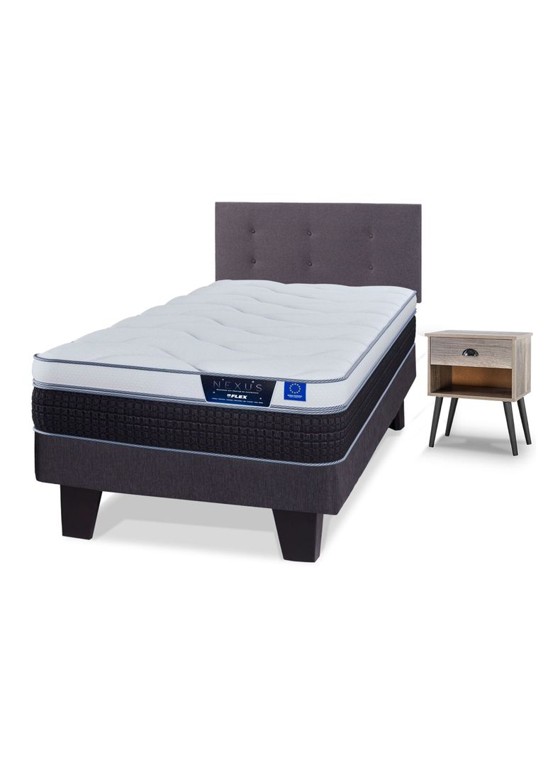 Cama Europea Nexus 1.5 Plazas Box + Respaldo Royal Grafito + Velador Rock-0