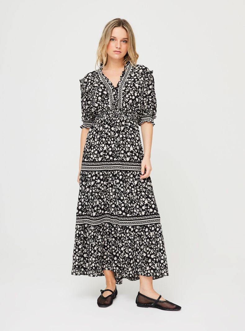 Vestido Max Studio Negro Flores Talla L-2