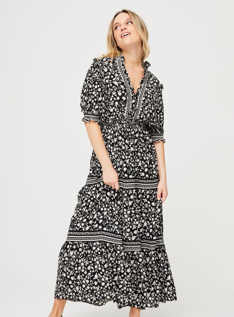 Vestido Max Studio Negro Flores Talla L-0