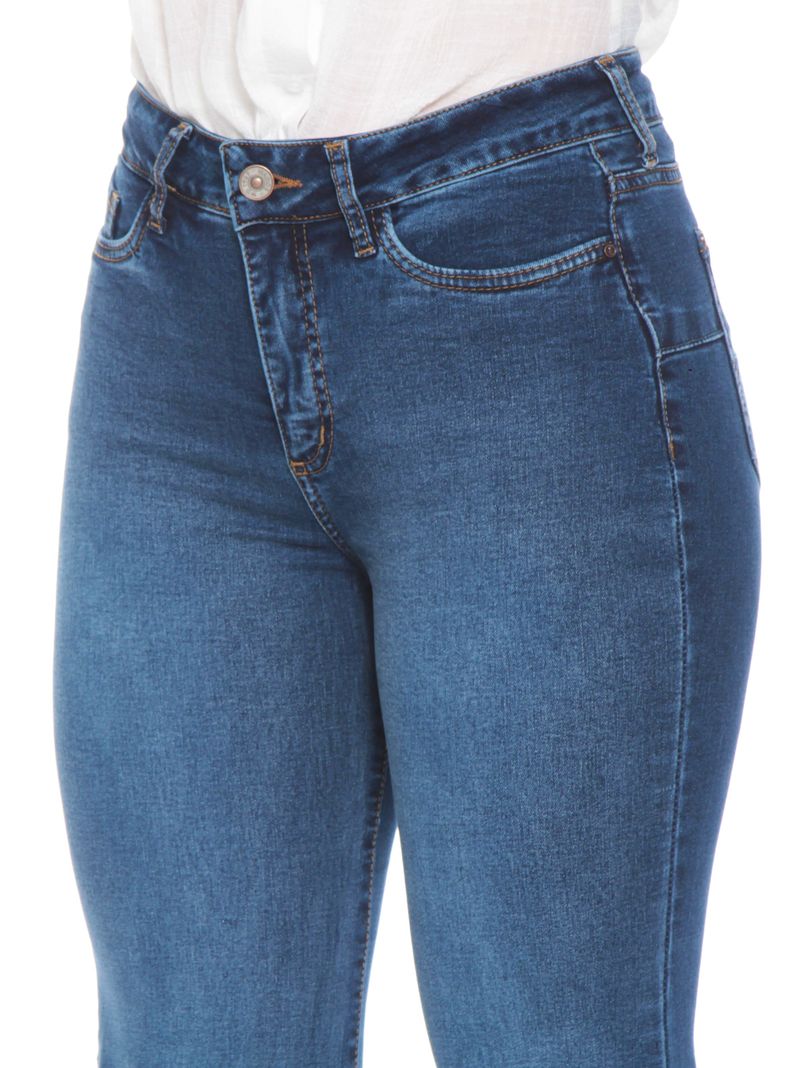 Jeans Flare Tiro Alto Pretina 1 Botón Push Up-2