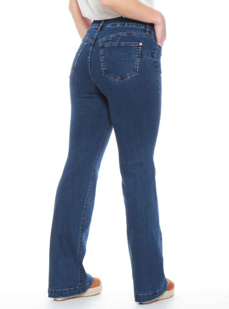 Jeans Flare Tiro Alto Pretina 1 Botón Push Up-1