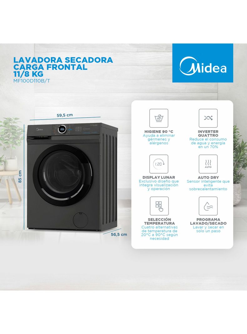 Lavadora-Secadora Midea Frontal 11/8Kg Inverter MF100D110B/T-1