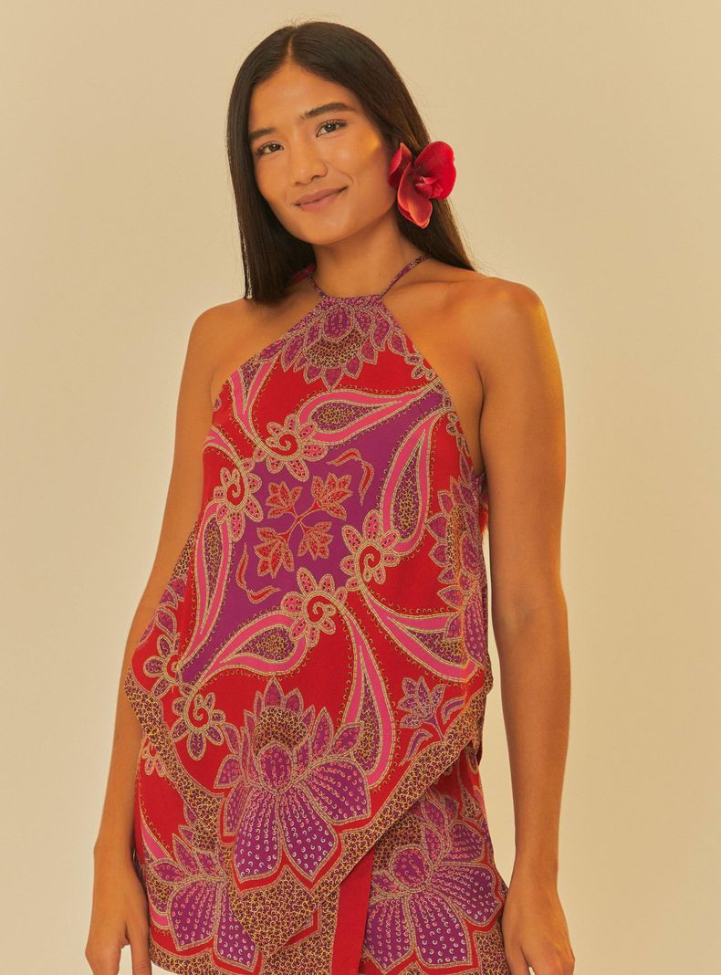 Polera sin Mangas Estampada Cuello Halter