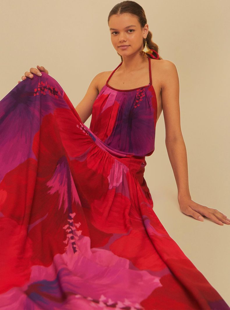 Vestido Largo sin Mangas Diseño Flores-3